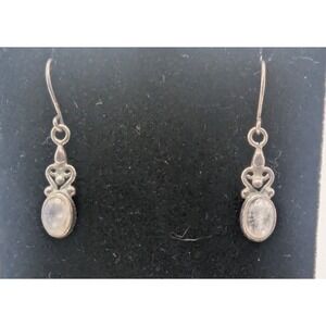 STERLING SILVER Drop Earrings Womens Ornate Floral Oval Opal Cabochon 1.92g